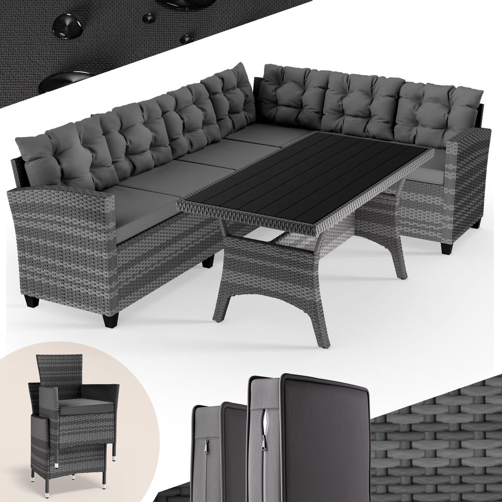 CASARIA® Polyrattan Ecklounge Set WPC Esstisch Ecksofa 2 Produktbild 