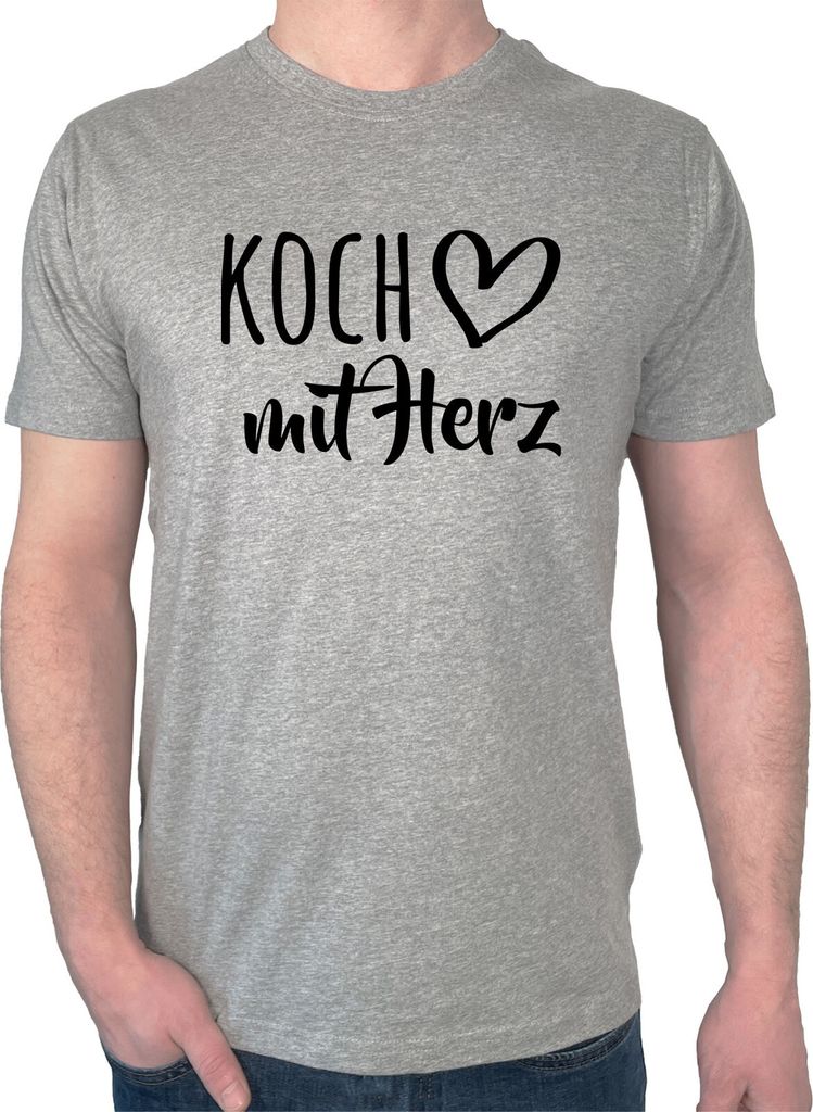 Huuraa Herren T-Shirt Koch mit Herz XL Sport Grey Bio Baumwolle Fairtrade Herrenshirt Geschenkidee