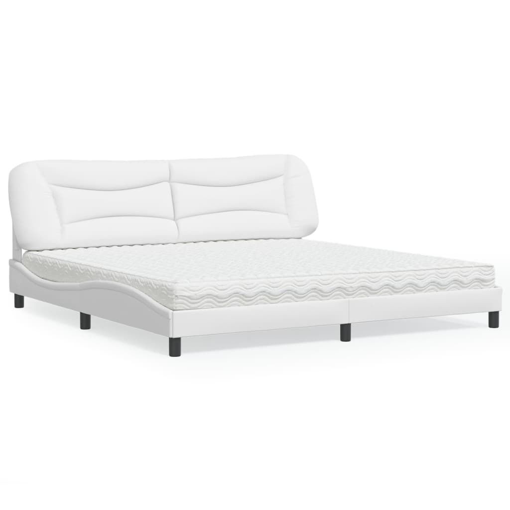 Design Bett mit Matratze Weiß 200x200 cm Kunstleder, Klassische Betten 2024 Neu