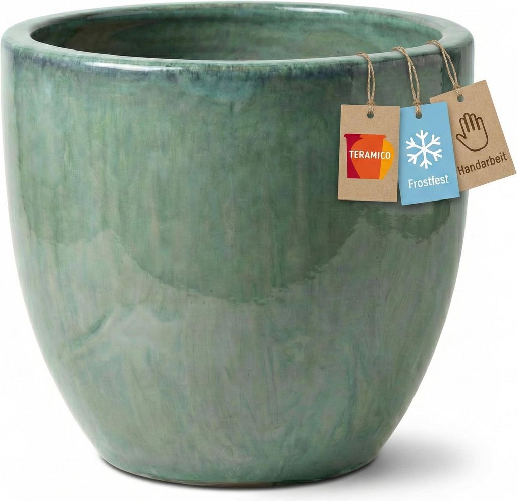 XXL Keramik Pflanztopf Eggpot Grün Ø48cm Frostfest Produktbild 