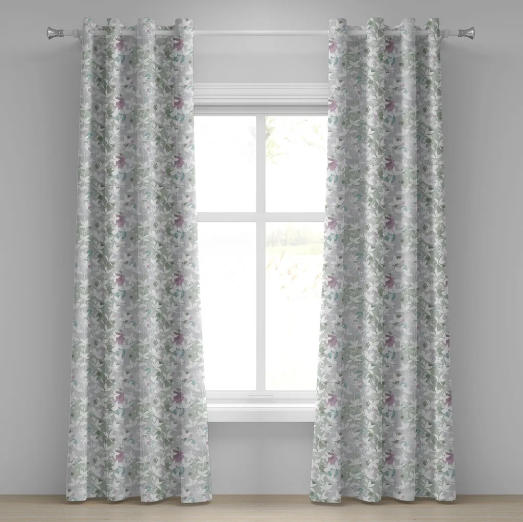 ABAKUHAUS Tenda con occhielli floreale, motivo primaverile senza cuciture con fiori in stampa grafica vintage, tende decorative a 2 pannelli, 280 cm x 225 cm, bianco e verde reseda