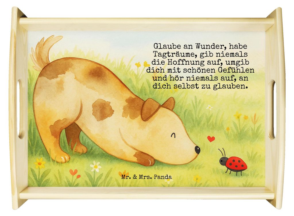 Mr. & Mrs. Panda Bett-Tablett Hund Marienkäfer Design - Weiß - Geschenk, Dekotablett, Mischlinghund, tablett für bett, Mischlingshund, servierta...