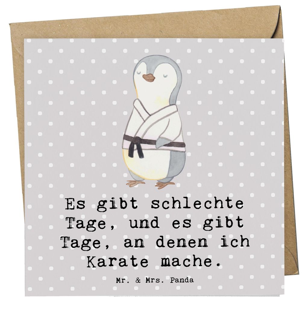 Mr. & Mrs. Panda Grußkarte Pinguin Karate - Grau Pastell - Geschenk, Klappkarte, Glückwunschkarte, doppelkarte, Verein, Kampfsportart, Selbstvert...