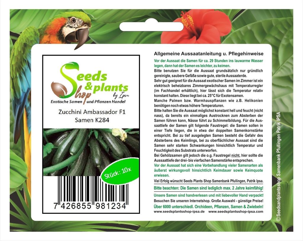 10x Zucchini Ambassador F1 Gemüse Saatgut Garten Pflanzen - Samen K284