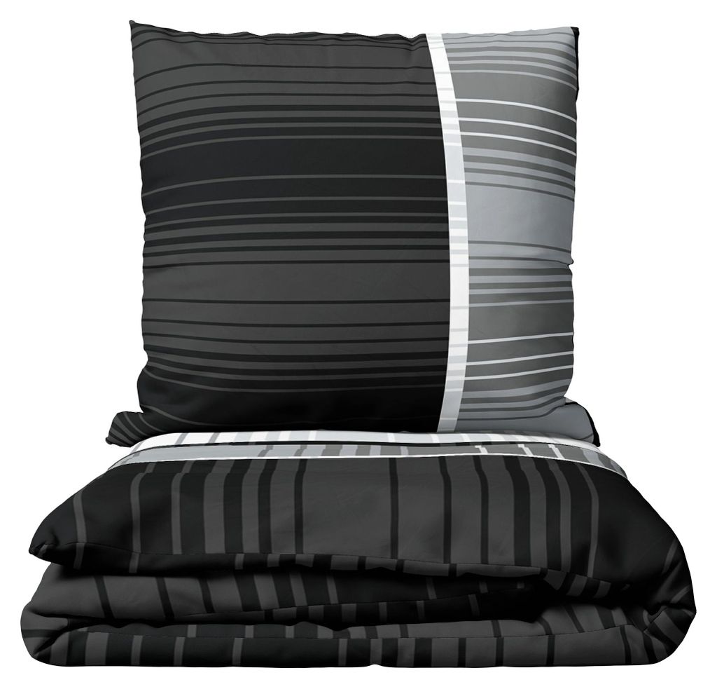 Mikrofaser Bettwäsche 135x200cm 2-teilig Set Schwarz Grau Produktbild 
