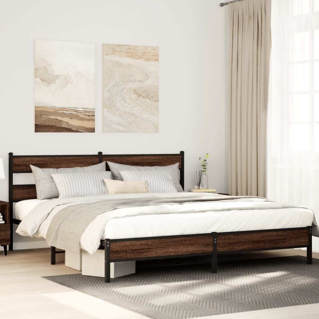 Maison Exclusive - Metallbett ohne Matratze Braun Eichen-Optik 183x213 cm