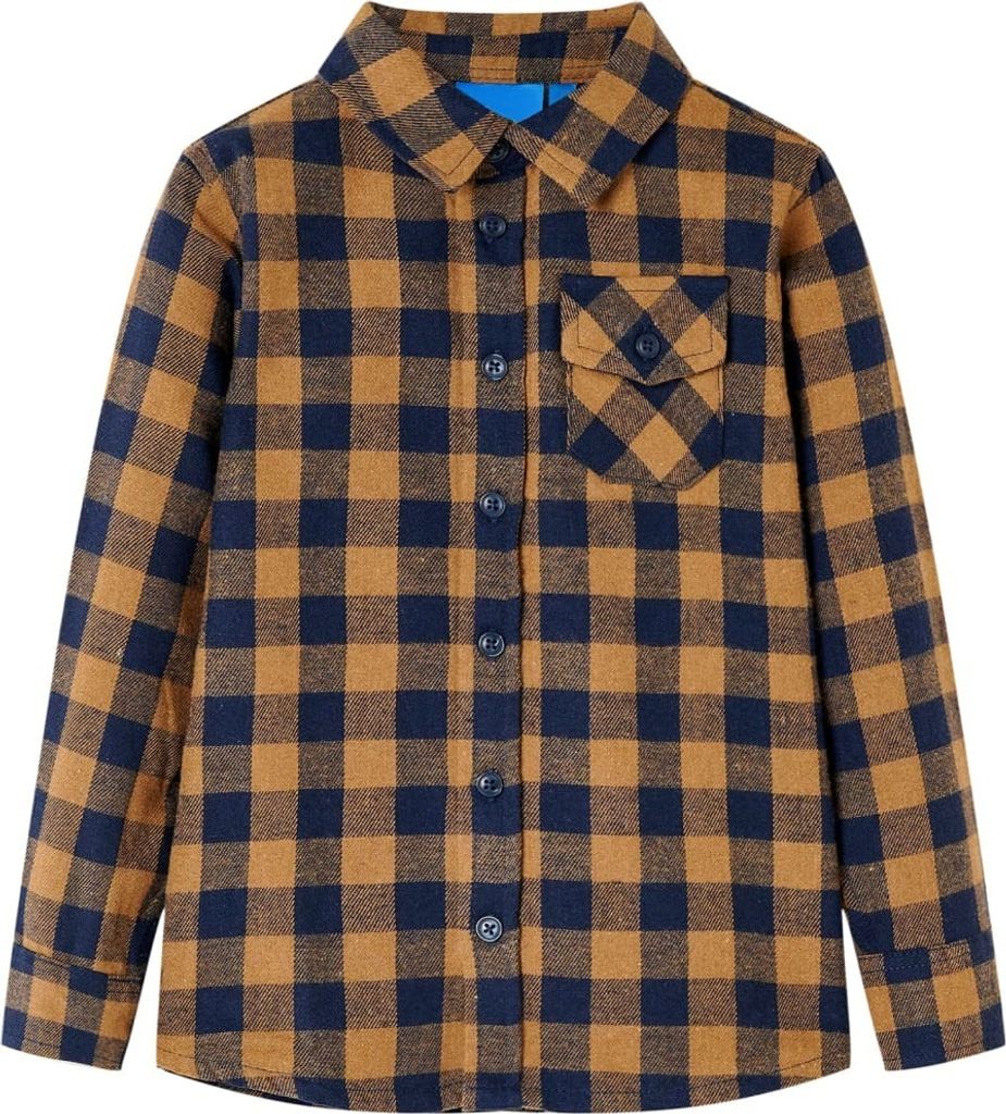 Kinderhemd Karomuster Cognac und Blau 104