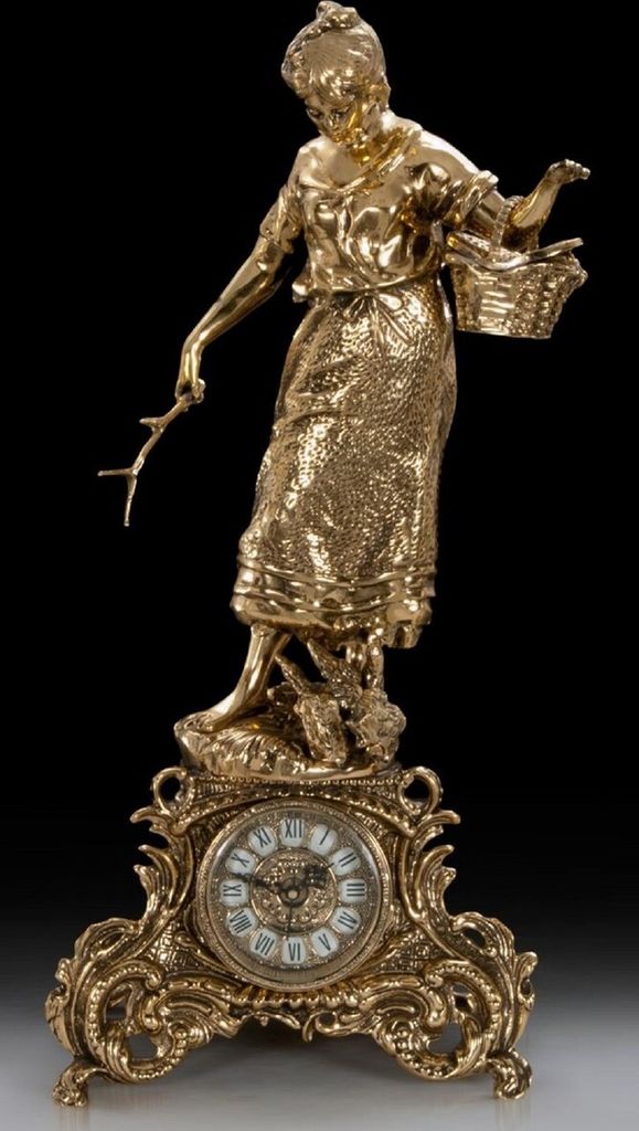 Casa Padrino Luxus Barock Tischuhr Gold 29 x H. 62 cm - Handgefertigte Bronze Uhr im Barockstil - Barock Schreibtischuhr - Barock Schreibtisch Deko...