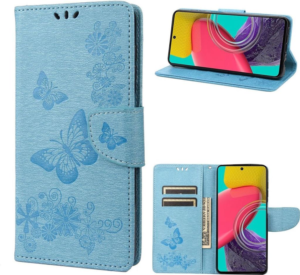 Mobigear Butterfly Samsung Galaxy M53 Hülle Klapphülle Geldbörse - Blau