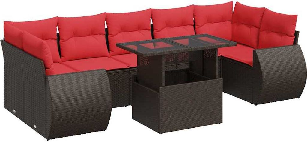 vidaXL 8-tlg. Garten-Sofagarnitur mit Kissen Braun Poly Rattan Akazie