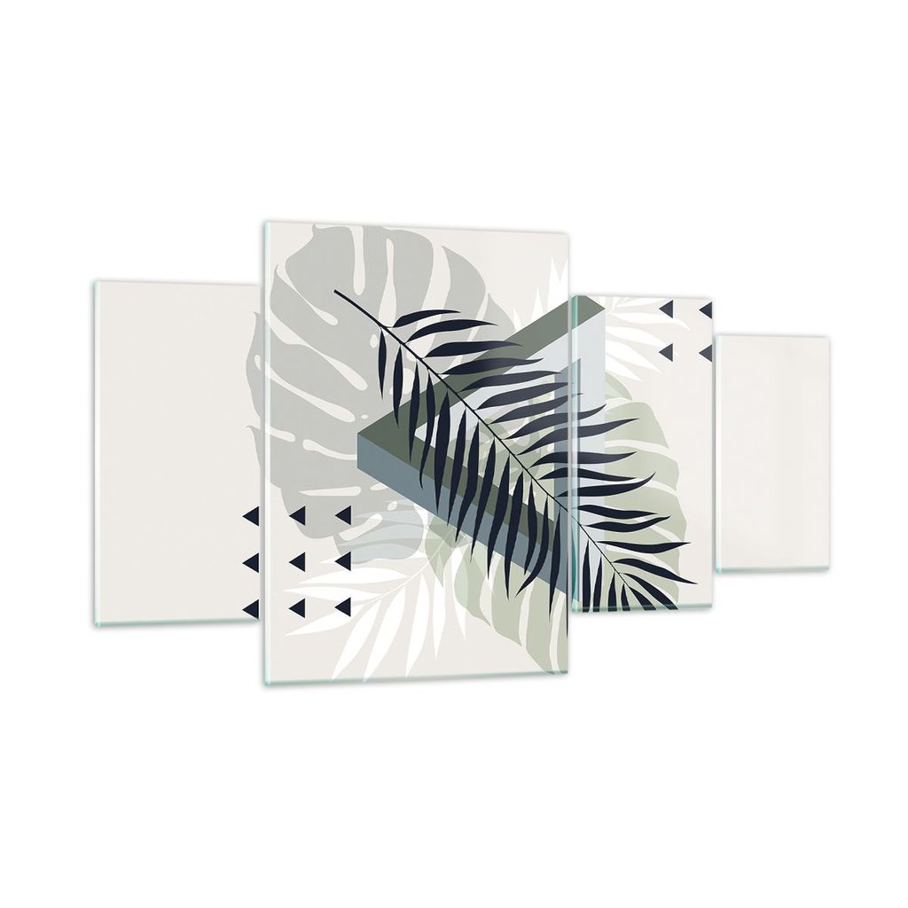 Bilder auf glas - 4 Teile - Monstera Palme Grafik - 160x90cm - Glasbilder - Wandbilder - Bilder - zum Aufhängen bereit - Wanddekoration aus Glas -...