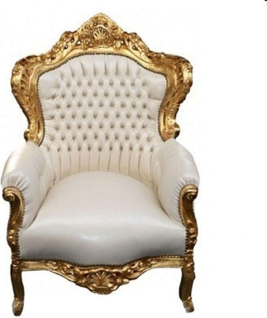 Casa Padrino Barock Sessel King Creme / Gold - Barock Sessel in Lederoptik