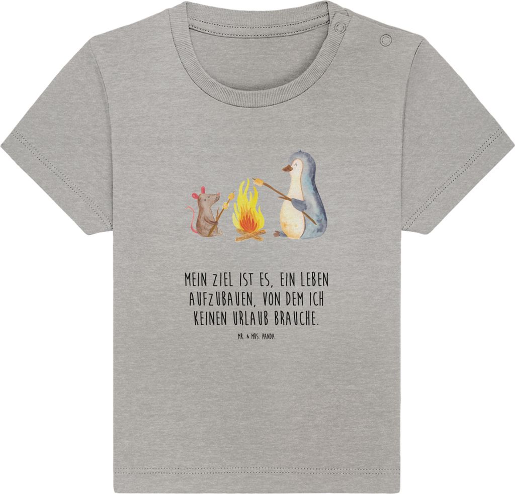 Mr. & Mrs. Panda Babyshirt Pinguin Lagerfeuer 6. - 12. Monat - Heather Grey - Geschenk, T-Shirt, Baby Shirt, Job, Grillen, Leben, Kleinkind, Kinder...