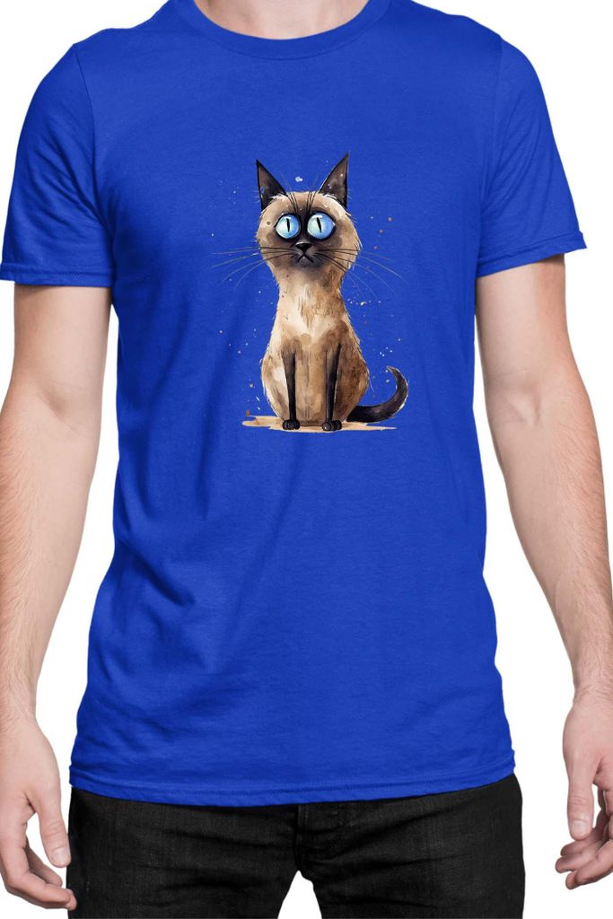 Herren T-Shirt Funny Cats Breeds Thai Cat, Man L / Blau