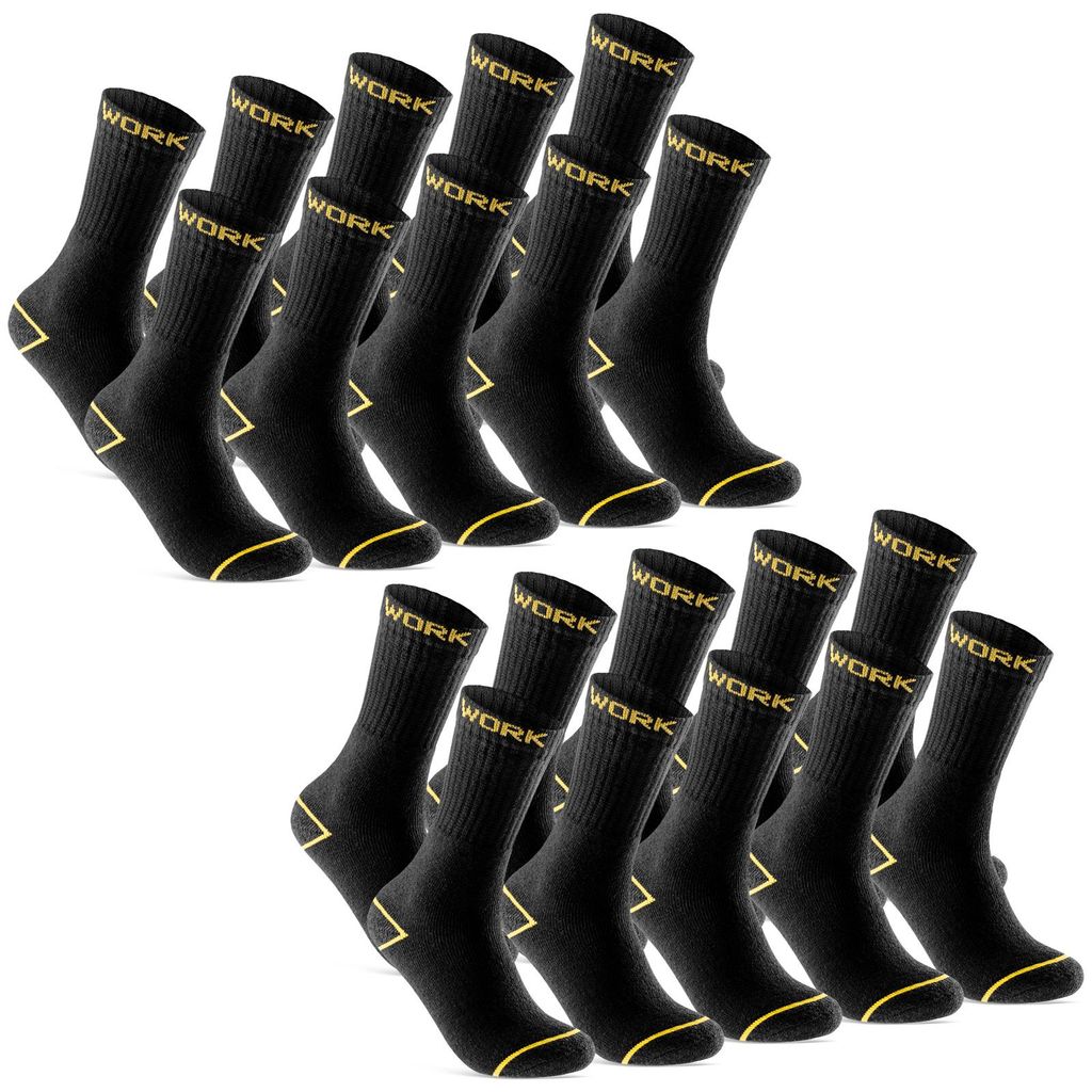 Arbeitssocken Herren 10 oder 20 Paar "WORK" Arbeits Socken verstärkt durch Vollfrottee 10200 - 20Paar Schwarz 47-50