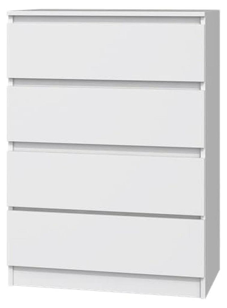Weiße Kommode mit vier Schubladen, für Schlafzimmer, Flur, Nachttisch, Schrank, Sideboard, Highboard, Breite 70 cm, Höhe 97 cm