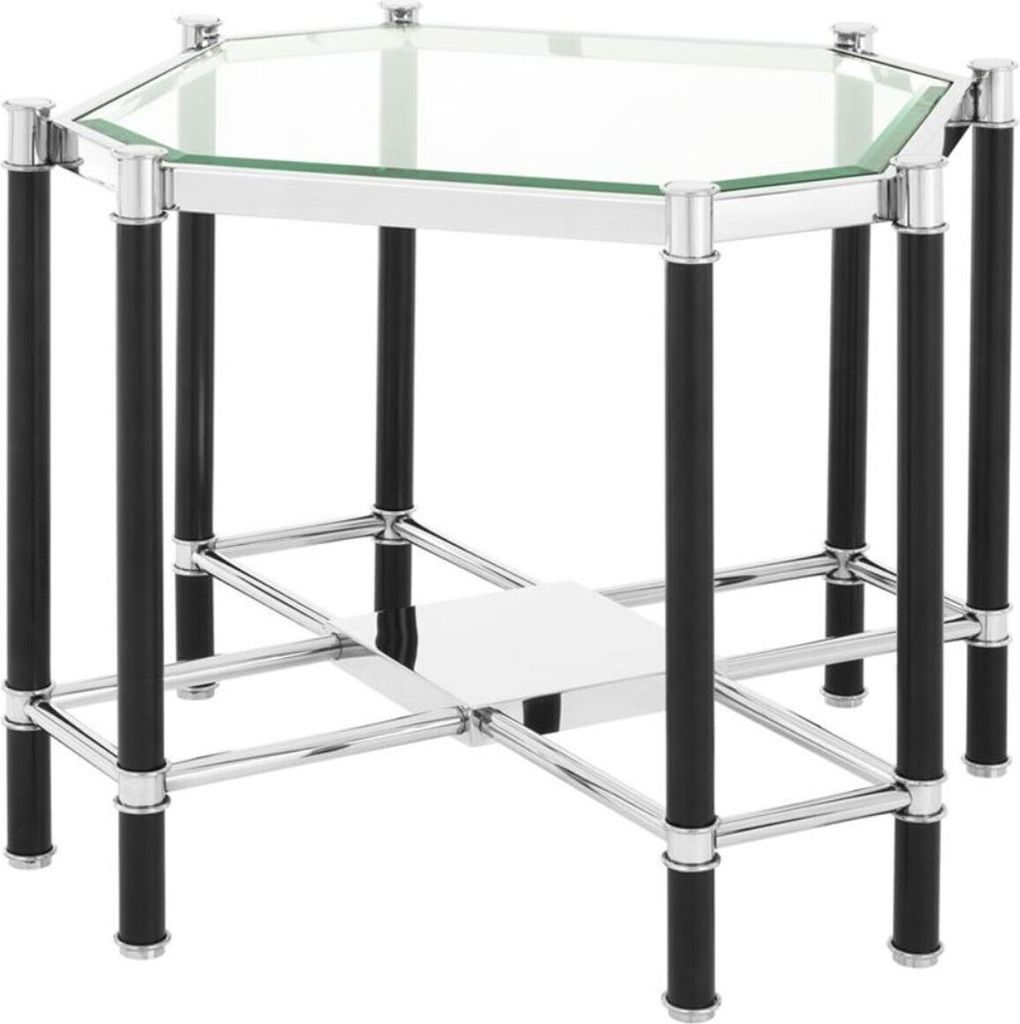 Casa Padrino Luxus Beistelltisch mit Glasplatte Silber / Schwarz 72,5 x 72,5 x H. 55,5 cm - Wohnzimmermöbel
