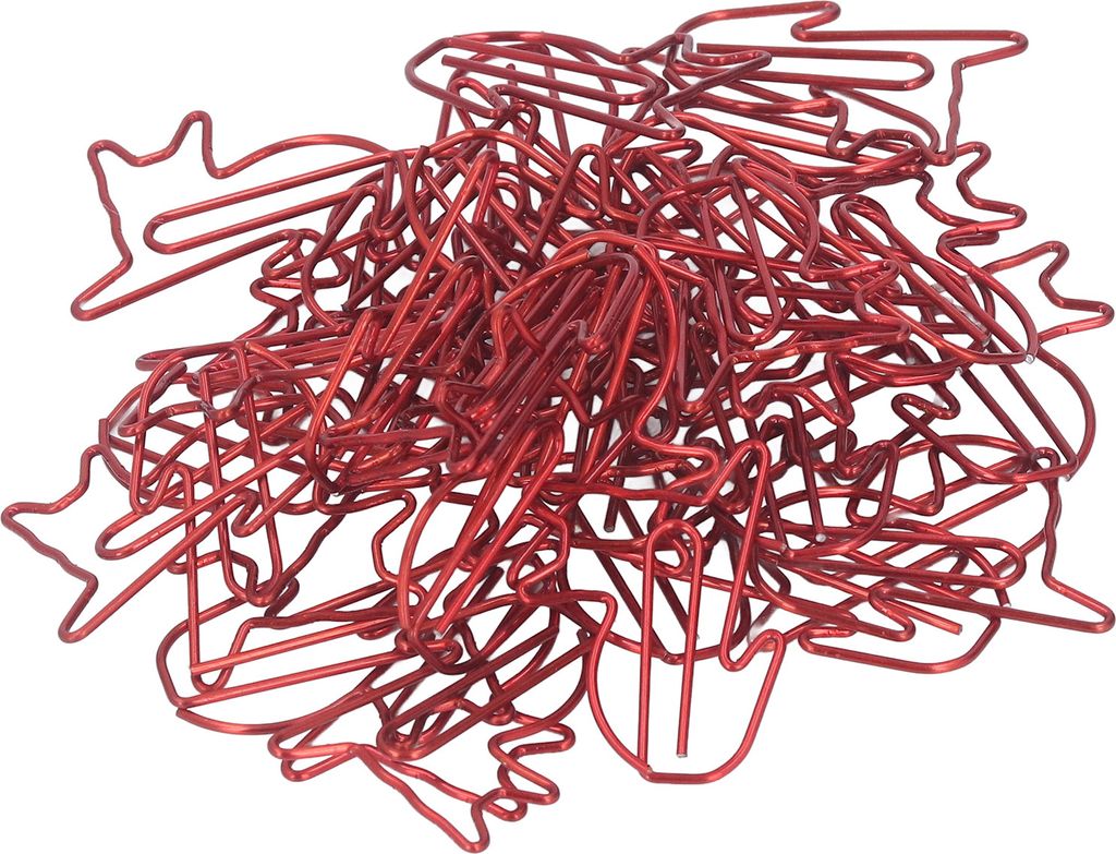 100 Stück Büroklammern in Katzenform, rutschfest, rostbeständig, wiederverwendbar, aus Metall, rot