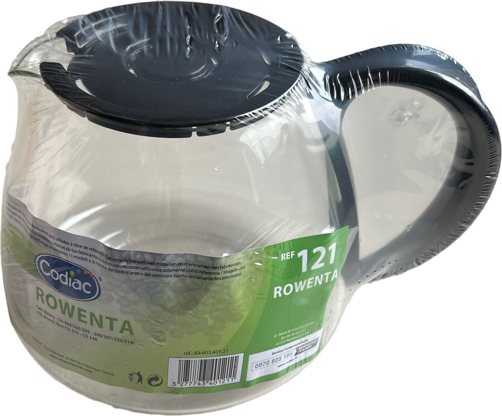 Codiac 341021 Glaskanne Ersatz für Rowenta Brunch und Kaffee Milano CG 300/304/305/309 Glas schwarz