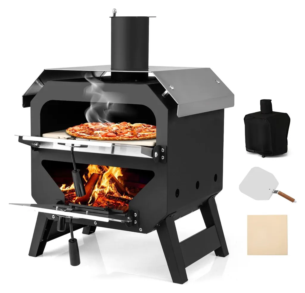 Four à bois portable pour pizza artisanale avec pelle et pierre de cuisson