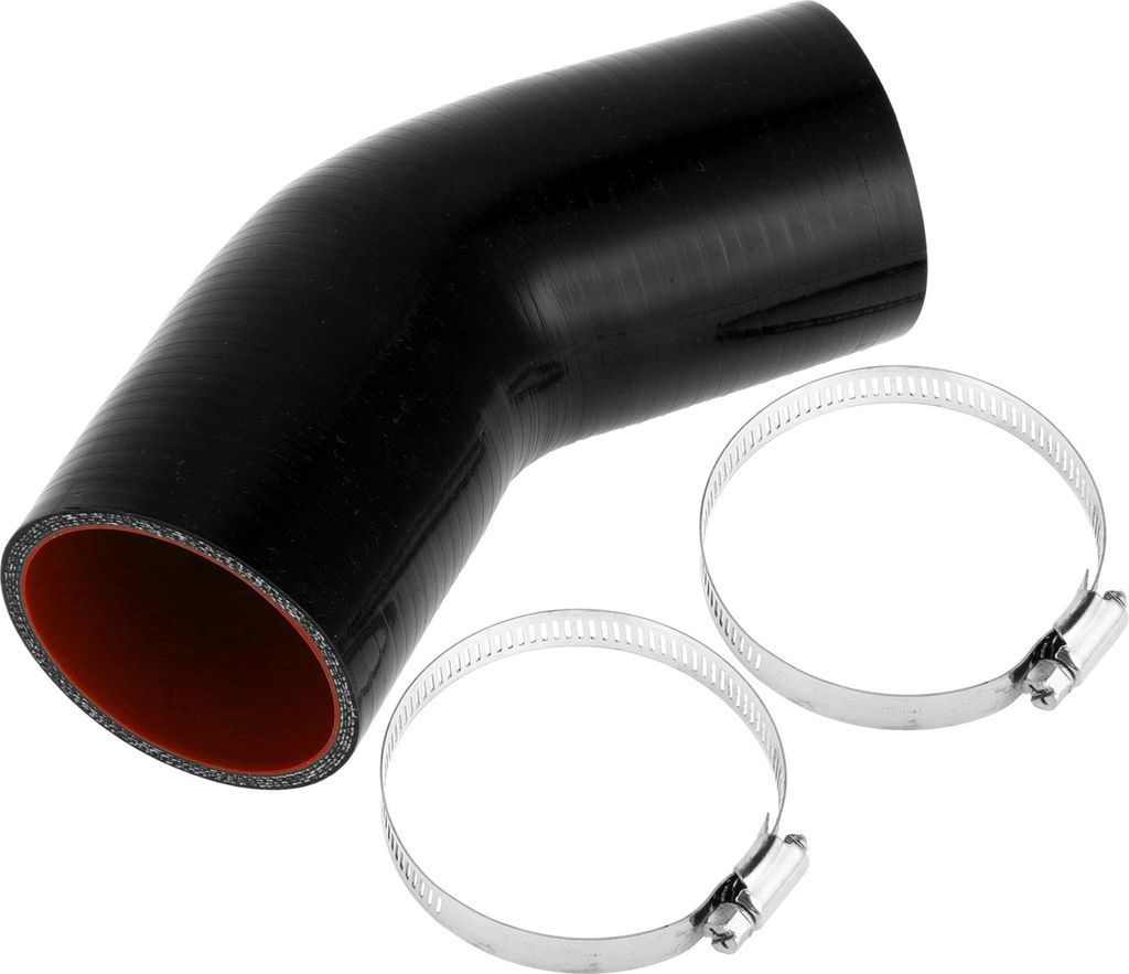 1 Satz 65mm/2,56" ID 102mm/4,02" Länge 45° Schwarz Rot Auto Silikonschlauch mit Schellen Kühlmittelschlauch Universal