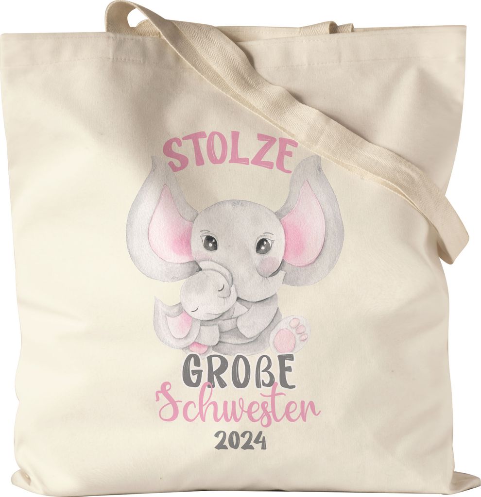Stolze Große Schwester 2024 Stoffbeutel Jutebeutel Canvas Elefanten Liebe Familie Schwestern Zusammenhalt Geschwister Geborgenheit