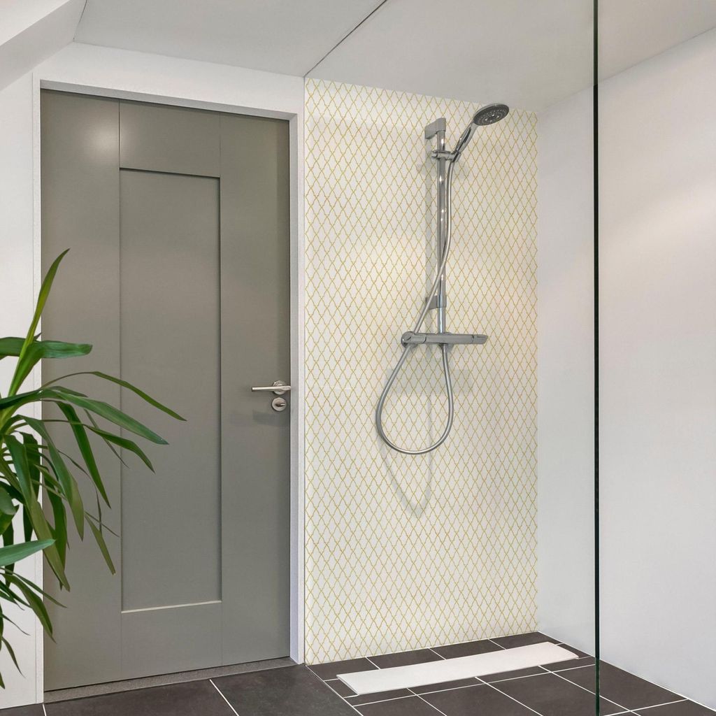 Duschrückwand mit Motiv selbstklebend - 0.35 mm Wandpaneel wasserfest Design beige Fliesenoptik Illustration Badrückwand fugenlos Smart matt 110x...