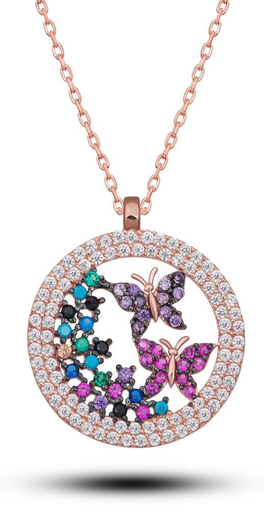 Edle 925 Silber Kette Rosegold – Elegante Halskette mit fliegenden Schmetterlingen
