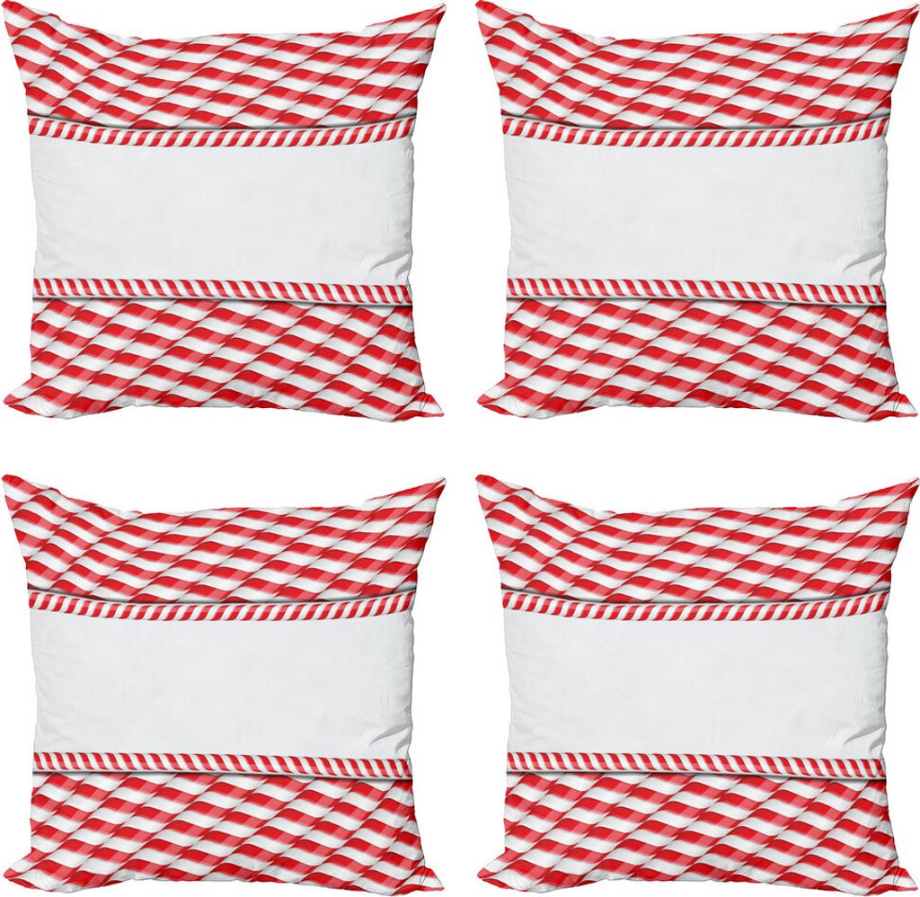 ABAKUHAUS Zuckerstange Kissenbezug Set (4 Stück), Abstrakte Weihnachten Border, Moderner Doppelseitiger Digitaldruck, 40 cm x 40 cm, rot-Weiss