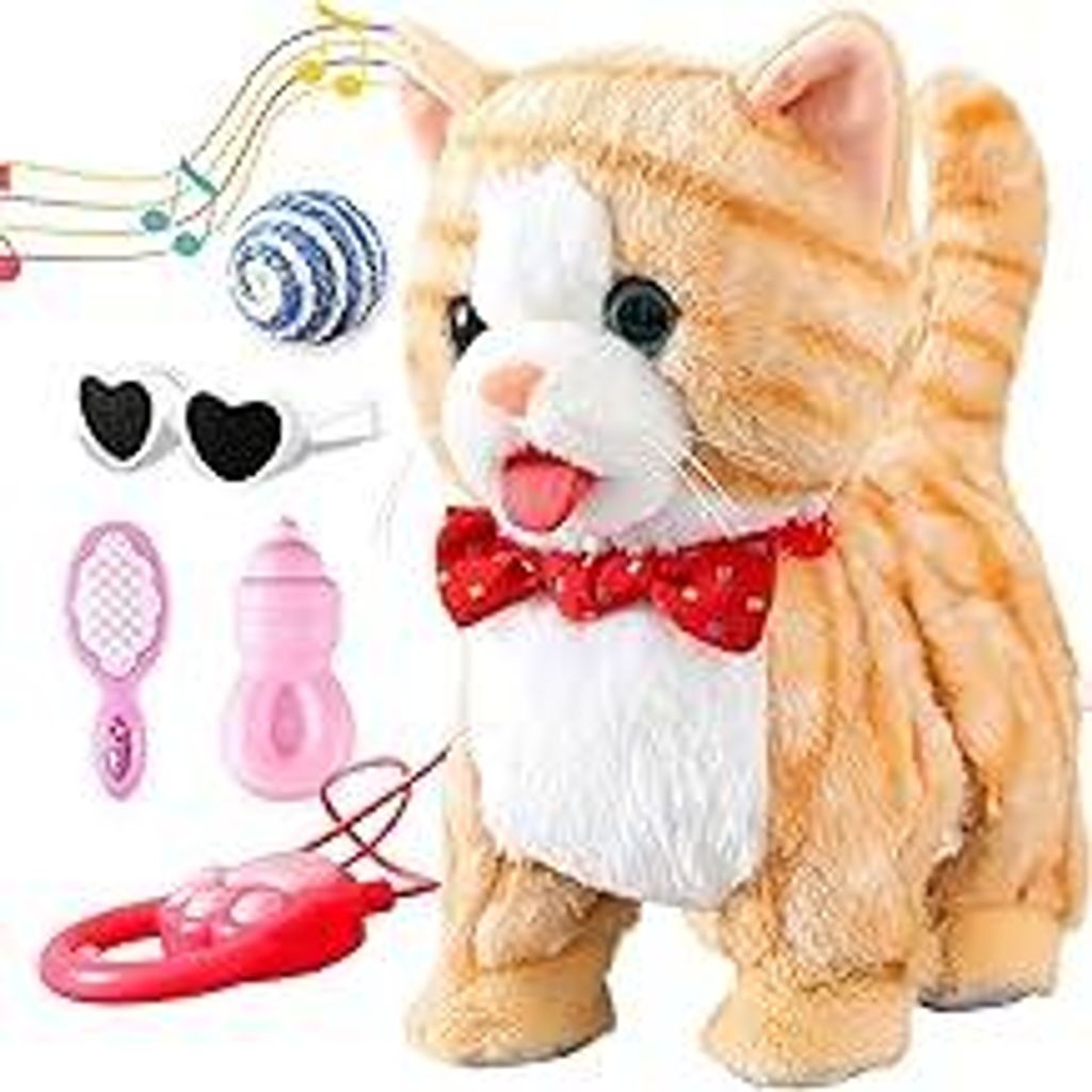 Marsjoy Gemusterte gelbe Leine zum Spazierengehen, interaktiv, sprechende Katze, singend, tanzend, Kätzchen, Nachahmung, Wiederholung, was Sie sag...