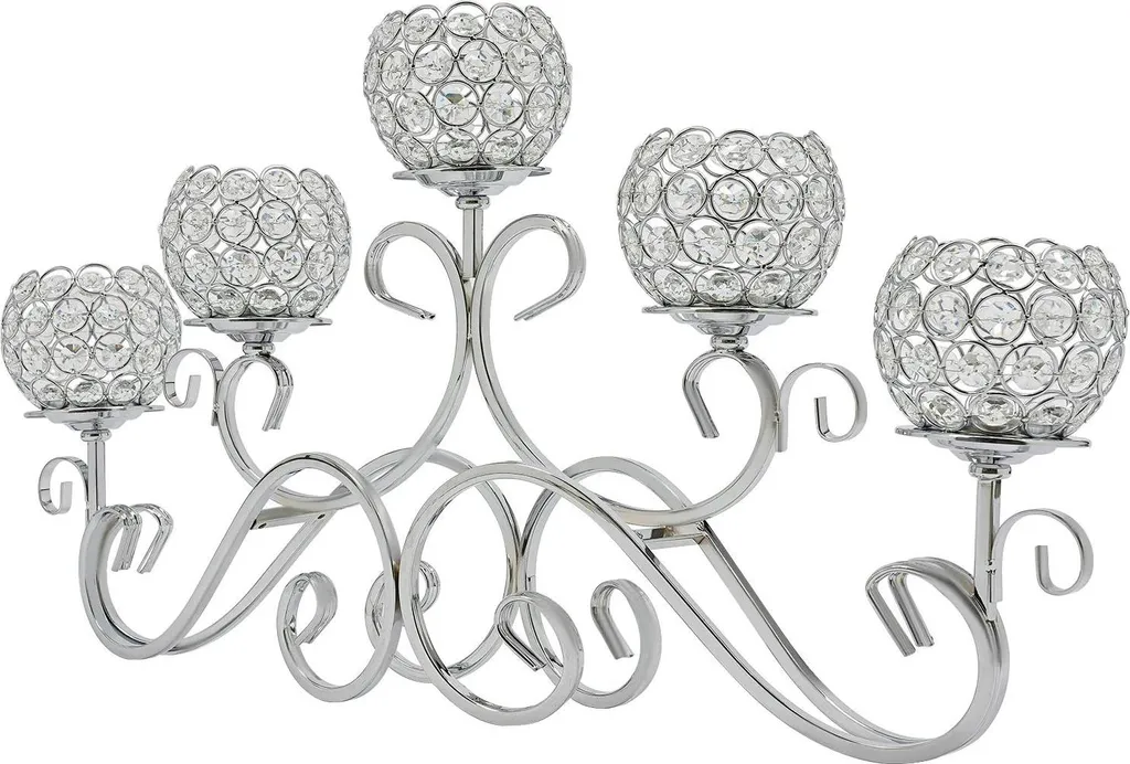 Chandelier en cristal argenté 64 cm - Candélabre 5 branches pour LED