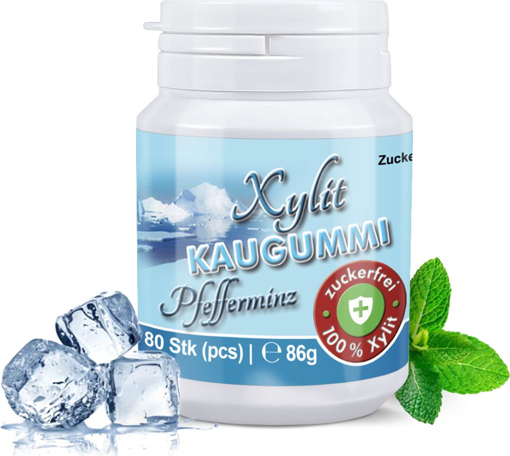 Xylitquelle Zahnpflegekaugummi PFEFFERMINZ | 80 Stk | 100% Xylit für angenehmen Atem | zuckerfrei, vegan, ohne Aspartam | 80 Kaugummis (1er Pack)