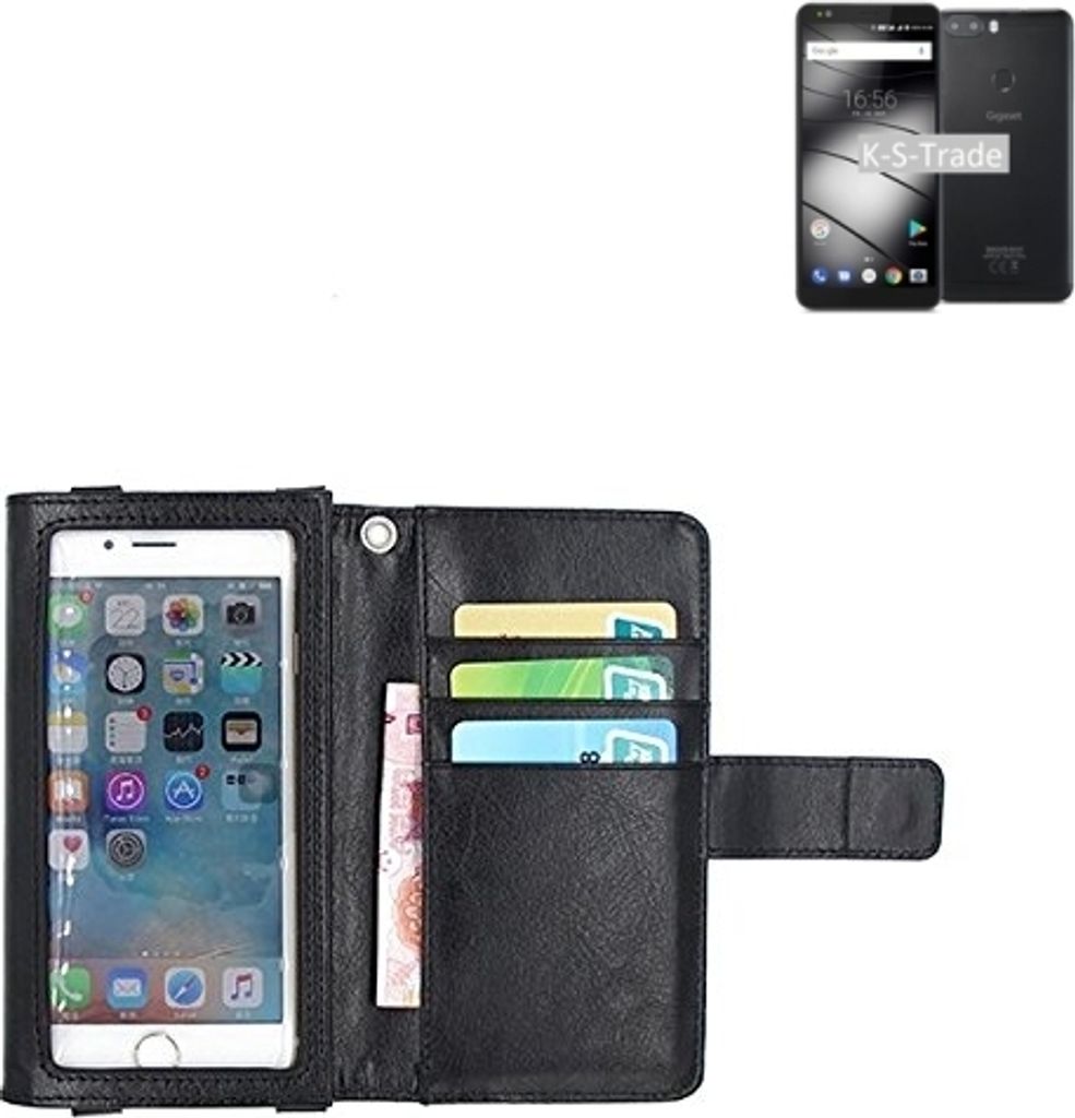 K-S-Trade Handy Hülle Schutz Hülle Kompatibel mit Gigaset GS370 Plus Case mit Displayschutz / Schutzfolie Flip Cover Wallet case Etui Hülle schwarz