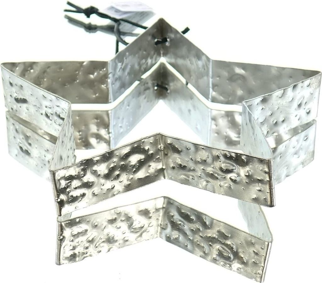 GASPER Weihnachtsstern Silberfarben mit Hammerschlagoptik & Lederband Ø 22 cm