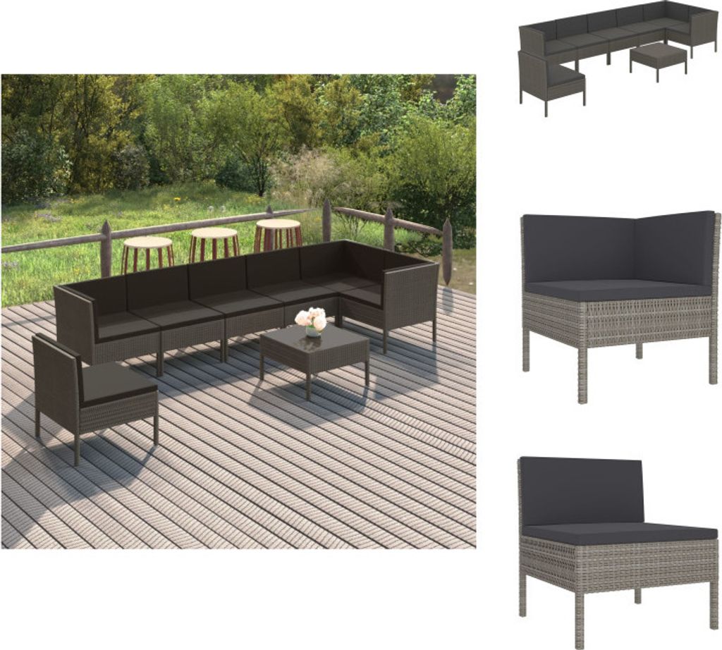 vidaXL 8-tlg. Garten-Lounge-Set mit Auflagen Poly Rattan Grau - Gartenmöbel-Sets
