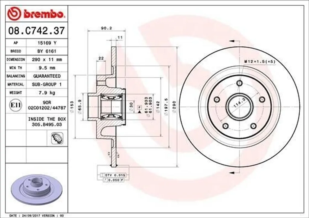 Disque de Frein Arrière pour Renault Grand Scenic III JZ Brembo Plein