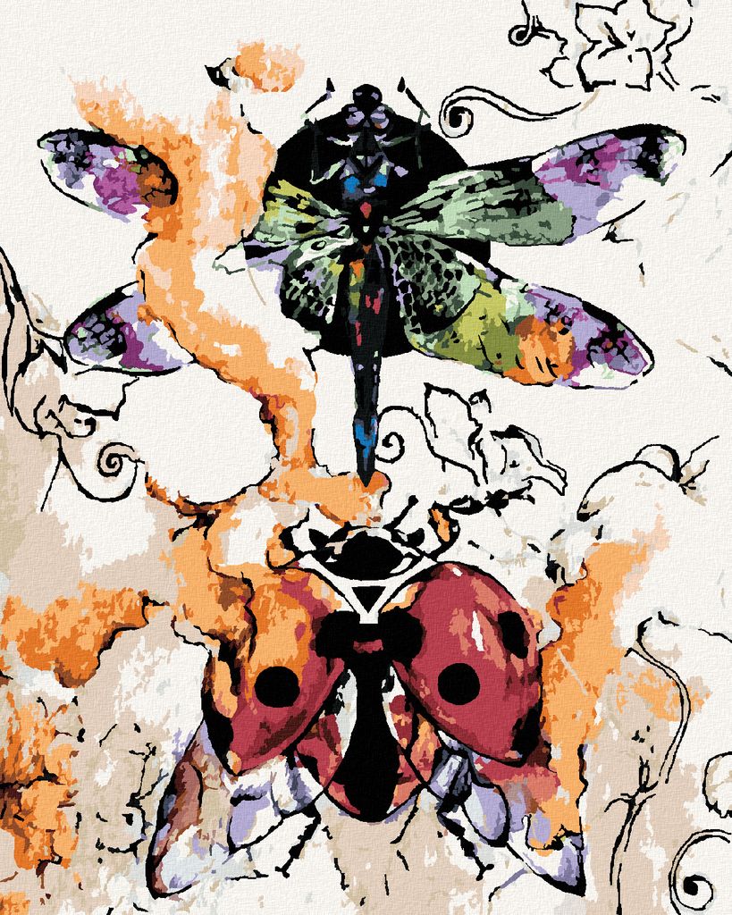 Zuty - Malen nach Zahlen - MARIENKÄFER MIT LIBELLE, 40x50 cm, mit Keilrahmen (bereits gespannt)