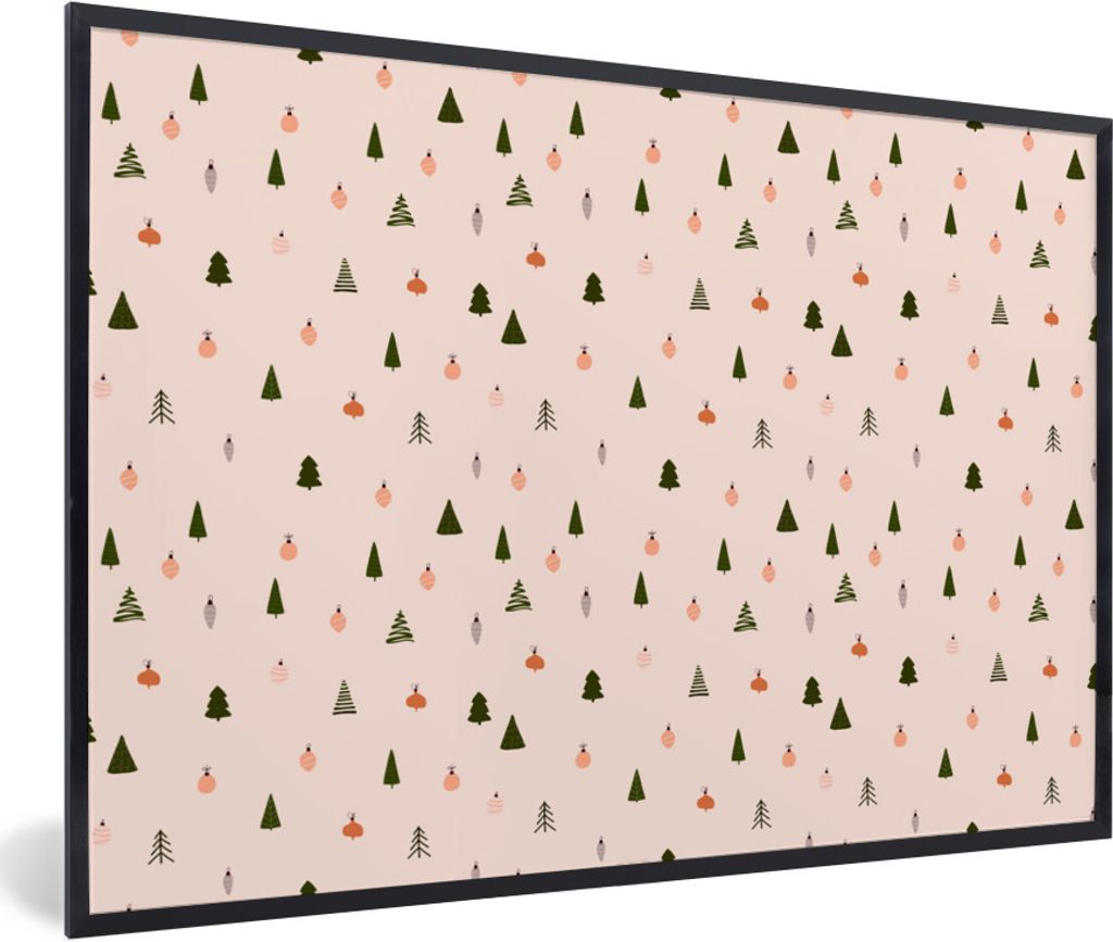 MuchoWow Gerahmtes Poster Weihnachtsbäume - Weihnachtskugeln - Pastell 30x20 cm - Poster mit Schwarzem Bilderrahmen Wandposter Rahmen Foto Bilde...