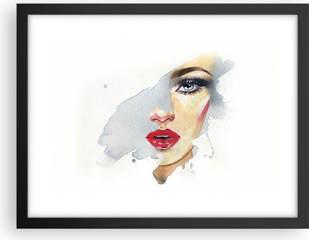 Gerahmtes Poster - Schwarzer Rahmen - Aquarell Frau Mund - 40x30 cm - Wand Bild - Wanddeko - Wandbilder - Kunstposter - Wandposter - Bilderrahmen -...