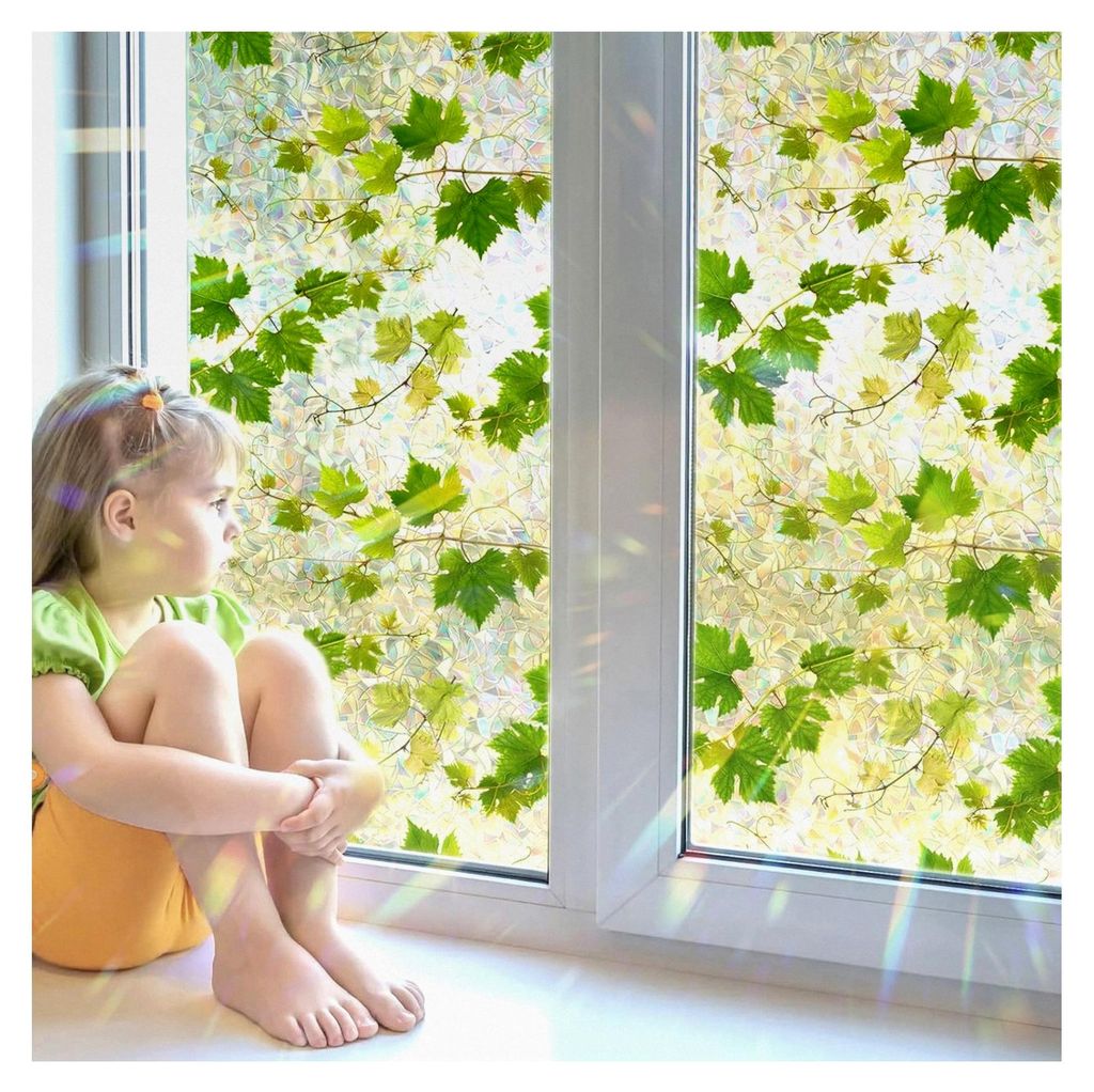 Selbsthaftende Fensterfolie mit buntem Pflanzenmotiv für Sichtschutz, 40x200cm