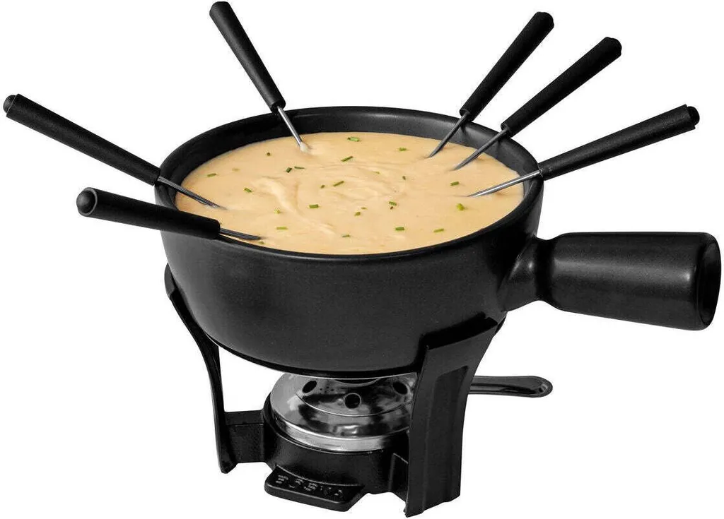 Service à Fondue au Fromage et Chocolat - Appareil à Fondue Noir 9 Pièces