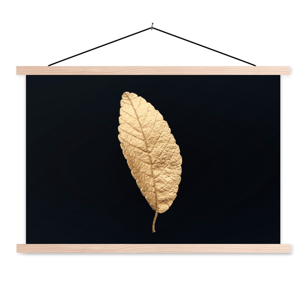 MuchoWow Textilposter Schwarz und Gold - Blätter - Schwarz - Pflanzen - Luxus 60x40 cm mit holzfarbenen Rahmen - Bilder