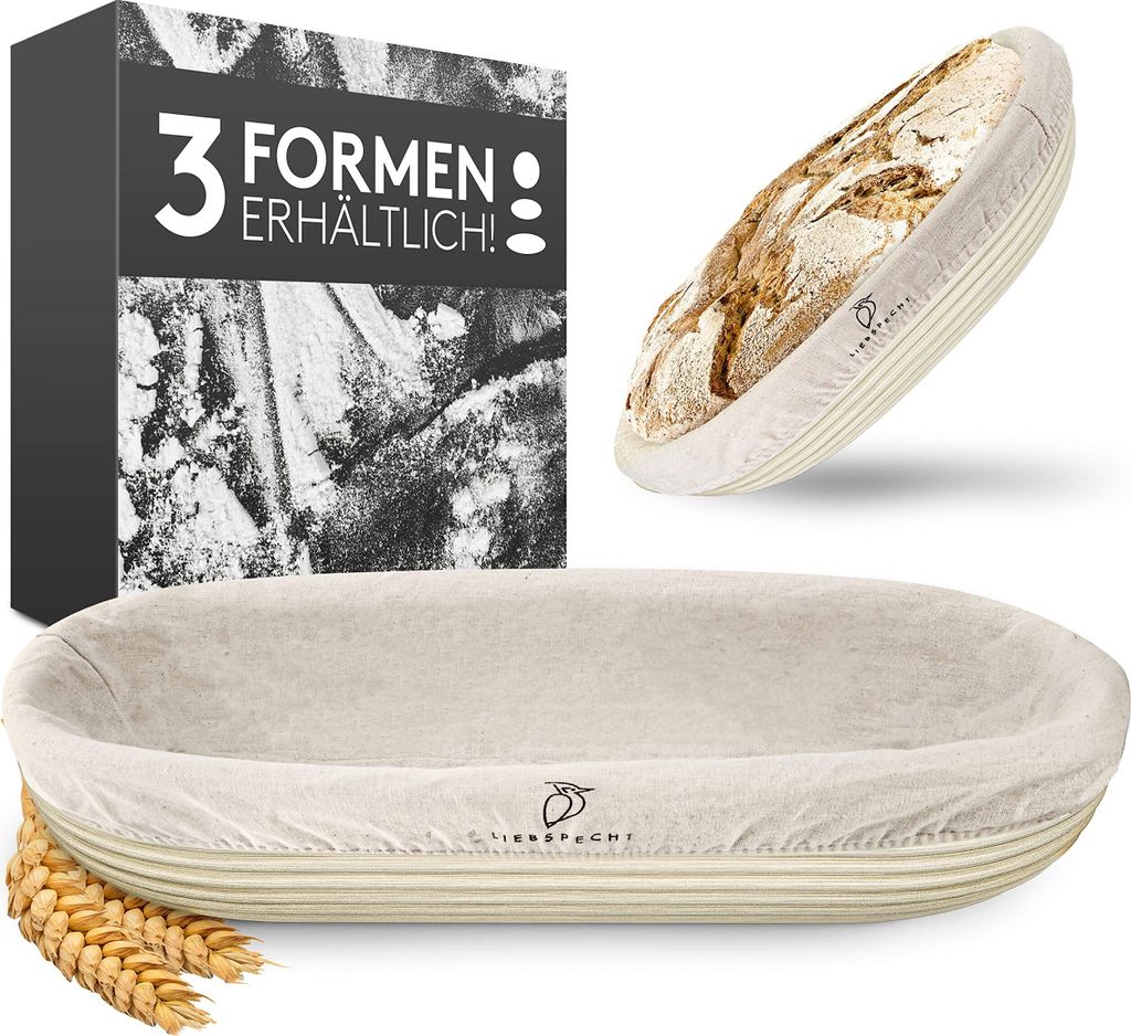 Liebspecht Gärkörbchen oval 35 cm – Robustes Brotkorb-Set mit Leineneinlage – Ideal für 1 kg Teig – Ideal für Sauerteig – Backzubehör ...