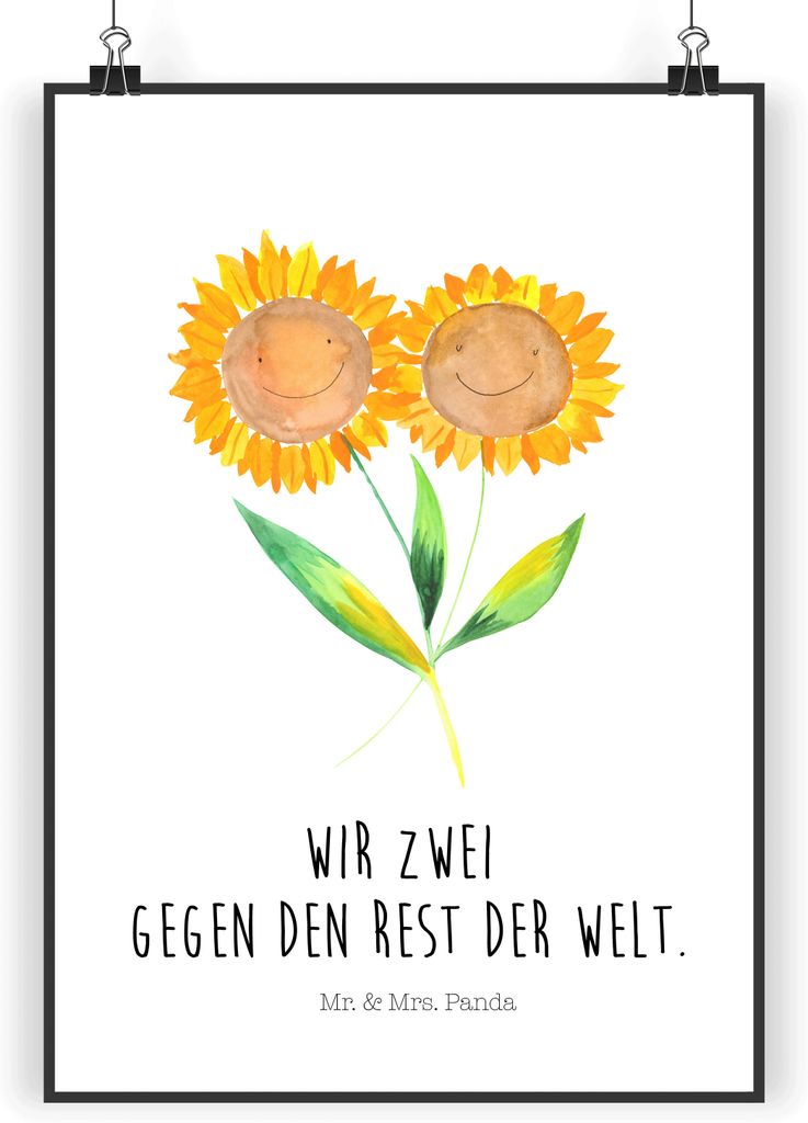 Mr. & Mrs. Panda Bild Blume Sonnenblume DIN A5 - Weiß - Geschenk, Lieblingsmensch, Vertrauen, Wanddekoration, kunstposter, Best Friends, Freundin,...