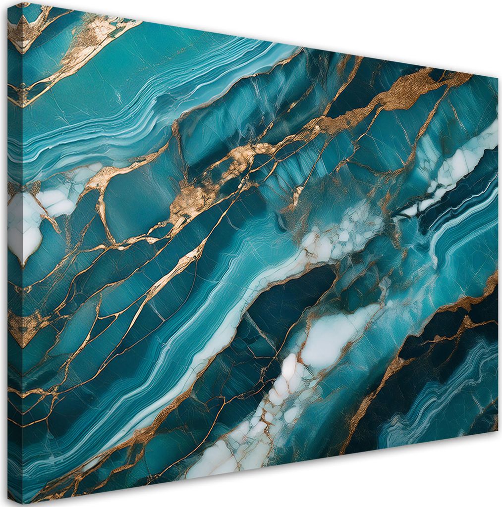 Leinwandbild Türkisfarbener Marmor mit Gold, Textur 120x80 Feeby Türkis bild für die wand bereit zum aufhängen