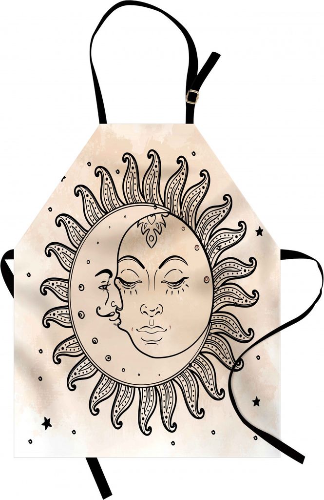 ABAKUHAUS Skizzenhaft Kochschürze, Sonne und Mond Celestial Figures Zusammensetzung Day`s Zyklus Mystical Art Inspiration, Farbfest Höhenverstell...