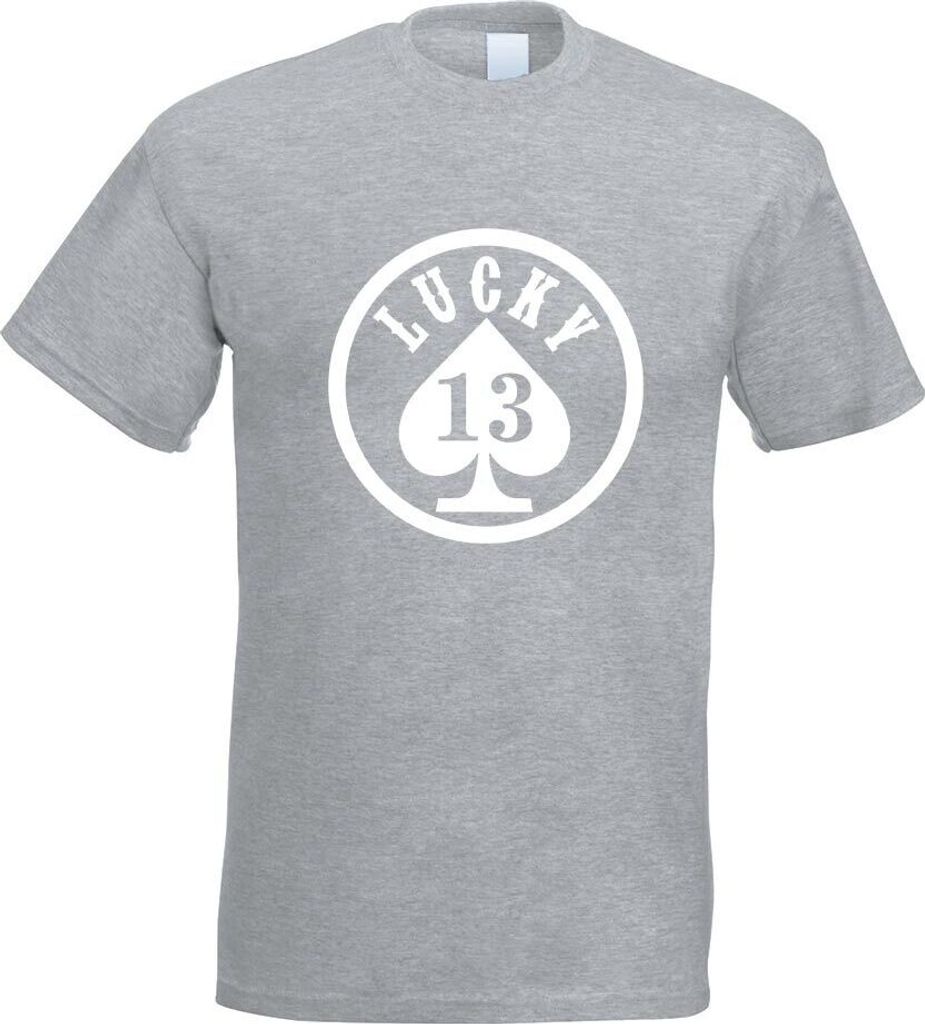 Kiwistar - T-Shirt - Graumeliert - Lucky 13 Motiv Bedruckt Funshirt Design Print - mit Motiv Bedruckt - Funshirt Design - Sport - Freizeit - Herren...