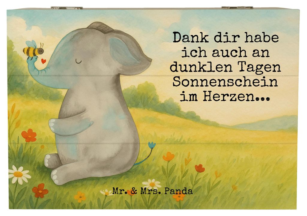 Mr. & Mrs. Panda Schatulle Elefant Biene Design 22 x 15 cm - Weiß - Geschenk, Jahrestag, schatztruhe, Box, Geschenkbox, Hochzeitsgeschenk, Liebe, ...