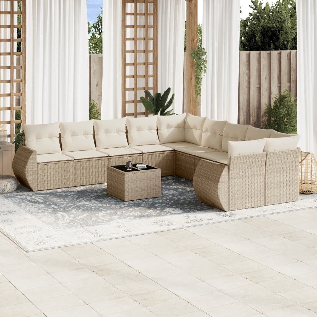 Maison Exclusive - 11-tlg. Garten-Sofagarnitur mit Kissen Beige Poly Rattan