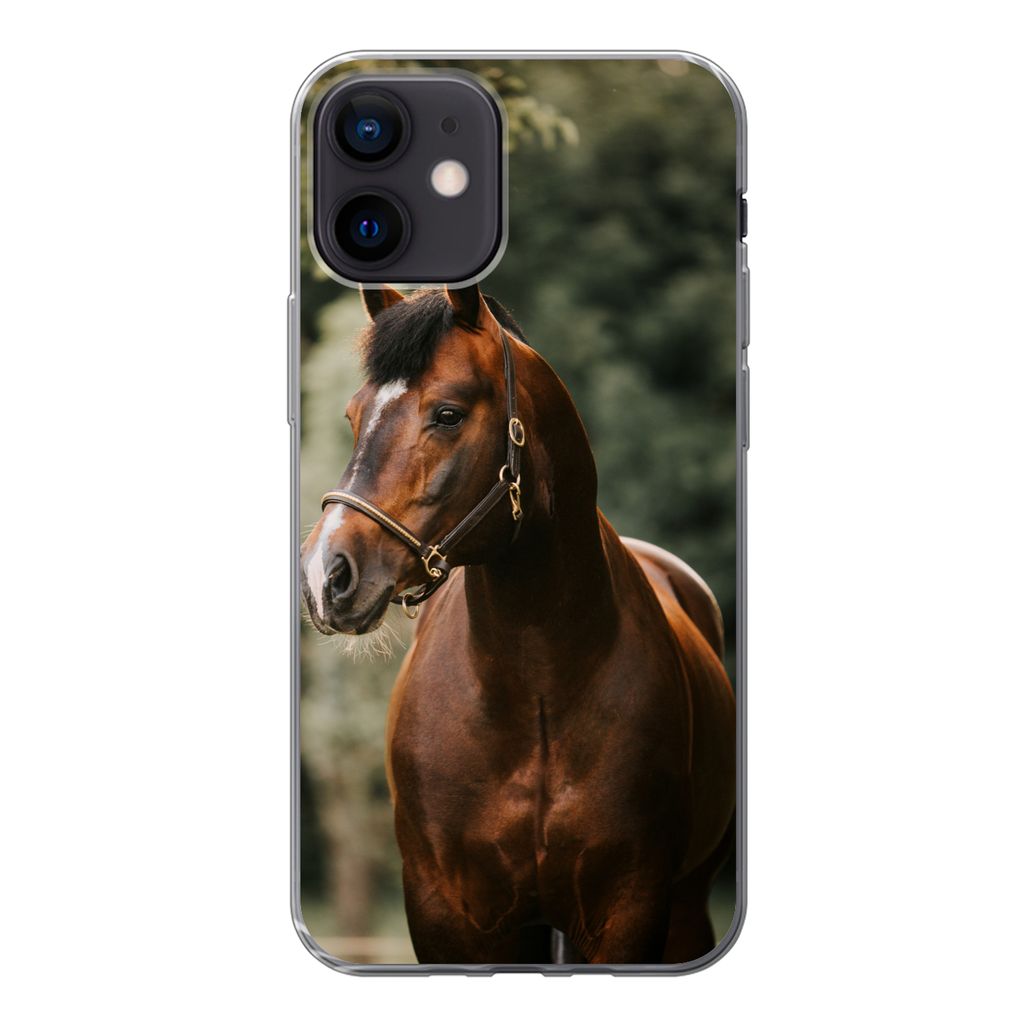 MuchoWow Handyhülle Schutzhülle Hülle für iPhone 12 Pferd - Äste - Porträt Silikon Softcase Handy Hülle - Schutzhülle